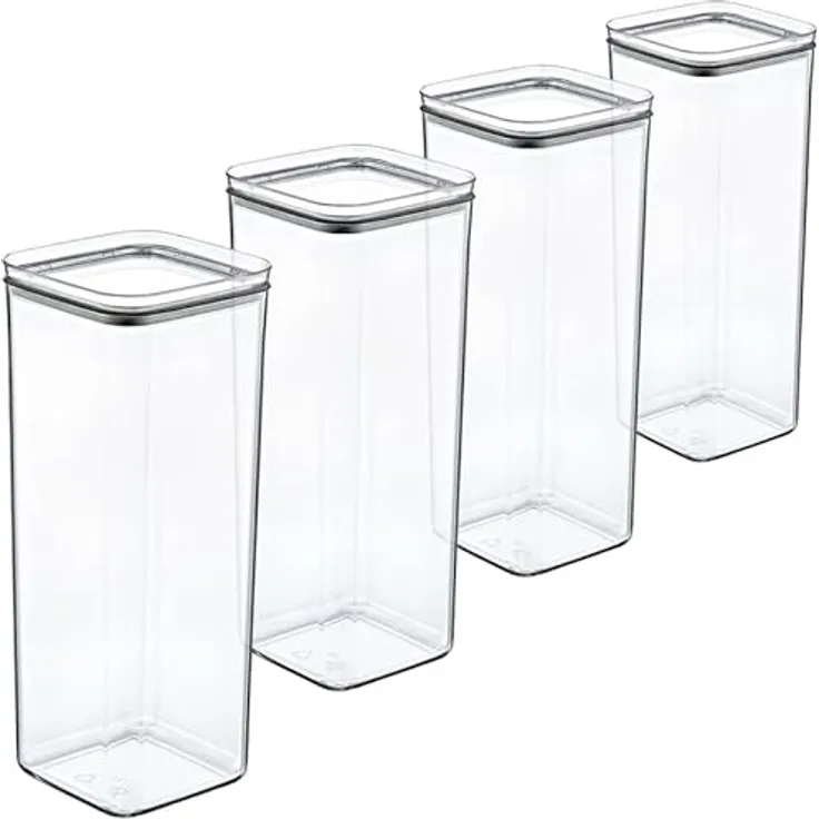 Centi Luftdichte Vorratsdosen 4er Set mit Deckel, stapelbar, Küchen Organizer für trockene Lebensmittel, klar