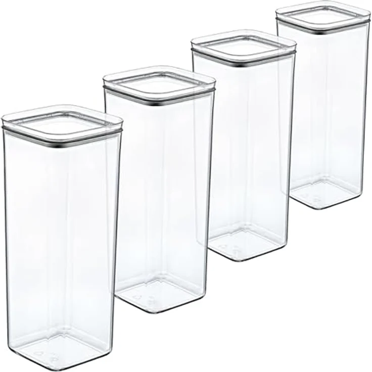Centi Luftdichte Vorratsdosen 4er Set mit Deckel, stapelbar, Küchen Organizer für trockene Lebensmittel, klar – Bild 1