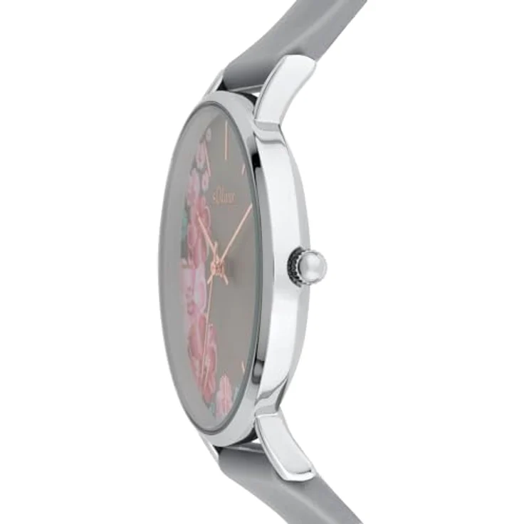s.Oliver Damen Analog Quarz Armbanduhr SO-3707-PQ, silbernes Metallgehäuse Ø 36 mm, graues Silikonarmband, 3 ATM wasserdicht – Bild 3