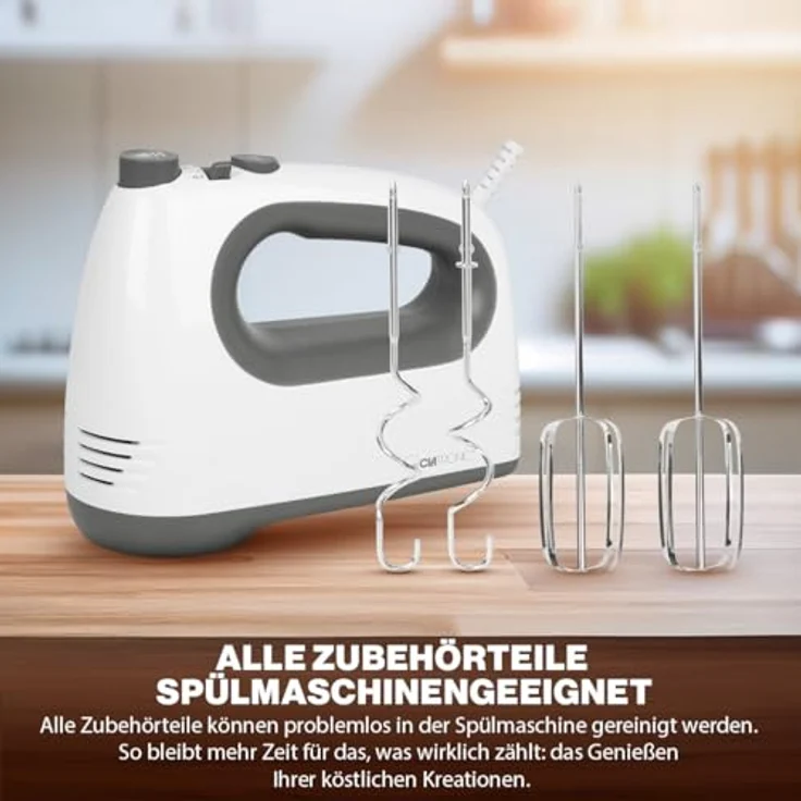Clatronic HM 3775 Handmixer, 400 Watt, 5 Geschwindigkeiten, Besteck-Auswurftaste, Turbostufe, Kunststoff, weiß-grau – Bild 6