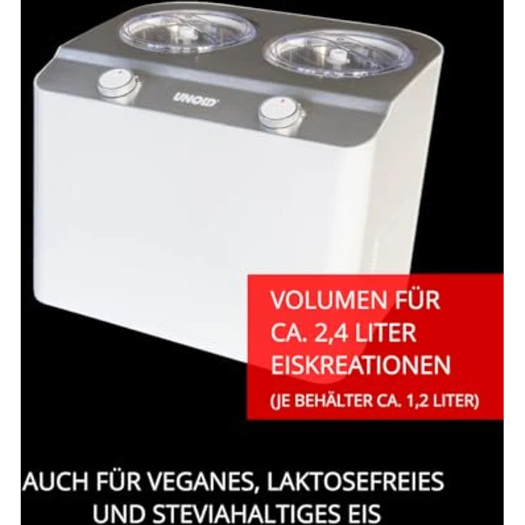 Unold Eismaschine Doppio bianco 48830, 2,4 l, 250 W, mit zwei getrennt bedienbaren Eisbehältern – Bild 2