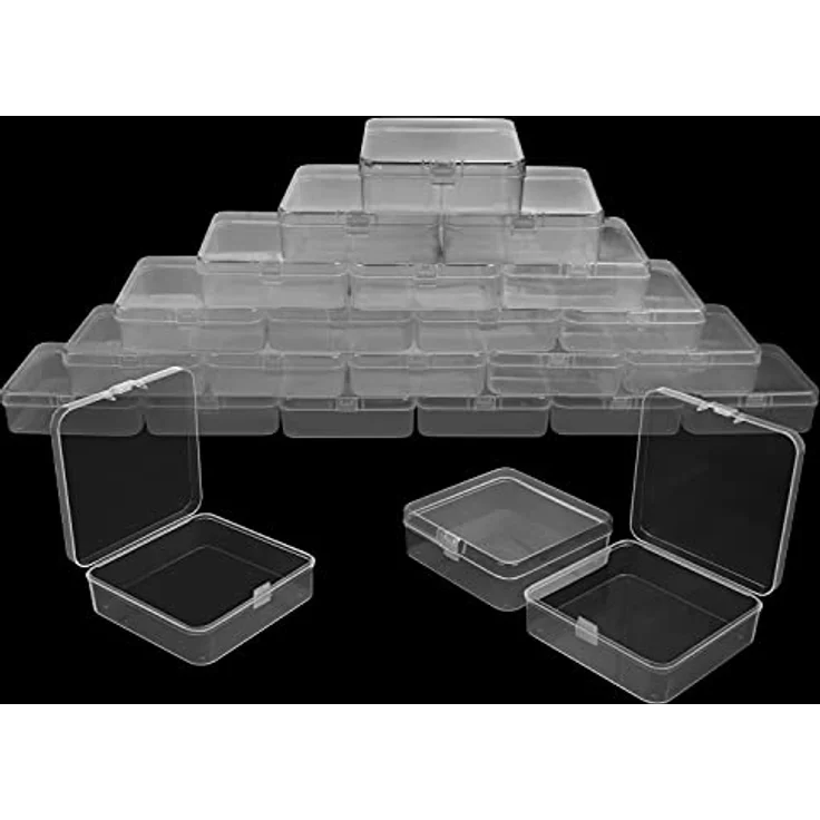 Belle Vous Kleine Aufbewahrungsbox Plastik Transparent mit Deckel zum Klappen (24 Stk) – 8,3 x 8,3 x 2,8 cm Mini Plastik Boxen für Kleine Perlen, Pillen, Schmuck, Schrauben Sortierbox, Bastelzubehör – Bild 4