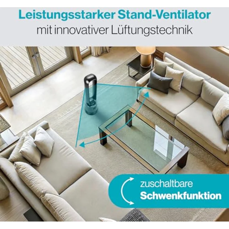 ProfiCare® PC-TVL 3152, flügelloser Turmventilator grau mit 3 Gebläsestufen, Schwenkfunktion, 12h Timer und Raumtemperatur-Anzeige – Bild 2