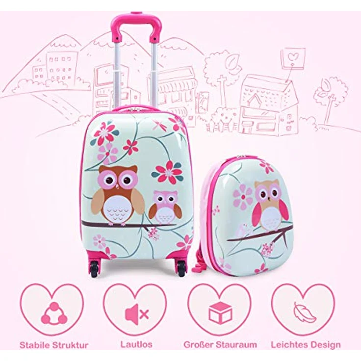KOMFOTTEU Kinderkoffer mit Rucksack, Kinder Trolley Gepäck, leicht und stabil, PC- und ABS-Material, blau – Bild 2