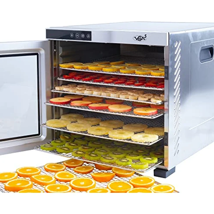 Dörrautomat Edelstahl - Dörrgerät mit Temperaturregler (35-75°C) zum Trocknen von Obst, Pilzen und Fleisch - Dürrautomaten 1000W mit 24H Timer-Funktion - Dehydrator Food Vita5 (10 Etagen) – Bild 1