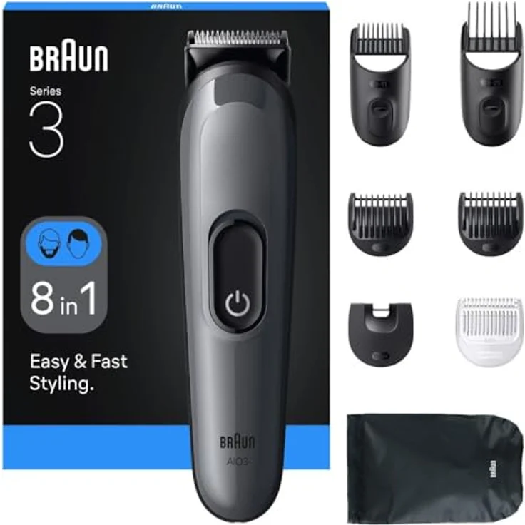 Braun AIO3540 Series 3 Haarschneider, Akku- und netzbetrieben, Schwarz, 5 Aufsteckkämme, 50 min Betriebszeit – Bild 1