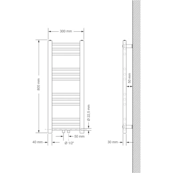 LuxeBath Badheizkörper Sahara 300x800 mm, schwarzmatt, gerade, Mittelanschluss, inkl. Anschlussgarnitur mit Thermostat, Universal Eck- und Durchgangsform, Handtuchwärmer, Handtuchtrockner – Bild 4