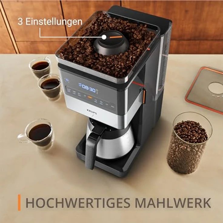 Krups KT8428 Grind Aroma XL Thermo Filterkaffeemaschine schwarz/edelstahl, 15 Tassen, Timer, Edelstahl Kanne, 1000 W – Bild 3