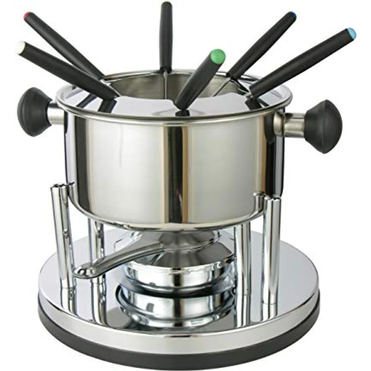 Haushalt International Fondue-Set 10-teilig bzw. 22-teilig aus Edelstahl für 6 Personen, stufenlose Hitzeeinstellung, farbige Gabeln – Bild 1