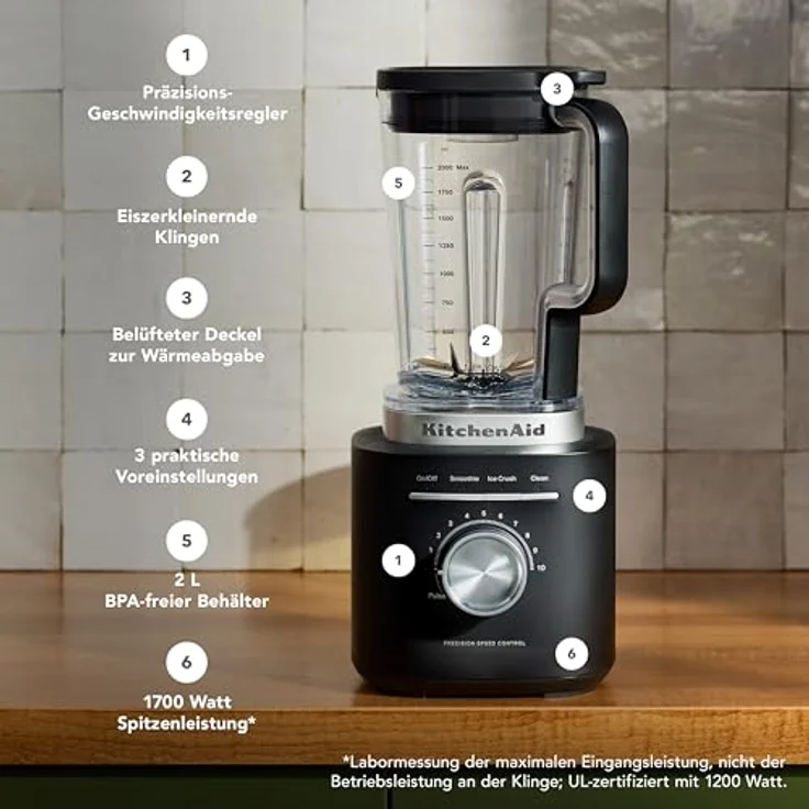 KitchenAid Pure Power Standmixer 2,1 L, 1,5-PS-Motor, 10 Geschwindigkeitsstufen, automatischer Clean Cycle – Bild 3