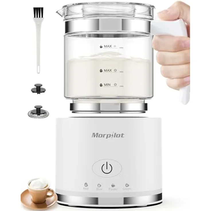 Morpilot Milchaufschäumer Elektrisch 500ml, 600W, 4-in-1 mit LED-Anzeige, spülmaschinenfestes Design für heißen und kalten Milchschaum