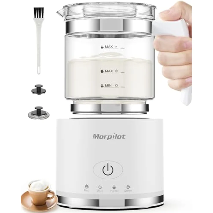 Morpilot Milchaufschäumer Elektrisch 500ml, 600W, 4-in-1 mit LED-Anzeige, spülmaschinenfestes Design für heißen und kalten Milchschaum – Bild 1