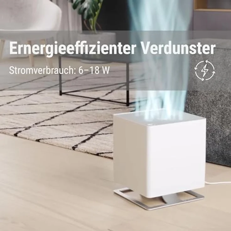 Stadler Form Luftbefeuchter Oskar, energiesparender Raumbefeuchter für Räume bis 50 m², Verdunster mit Abschalt-Automatik, dimmbare LEDs, sehr leise, weiss – Bild 2