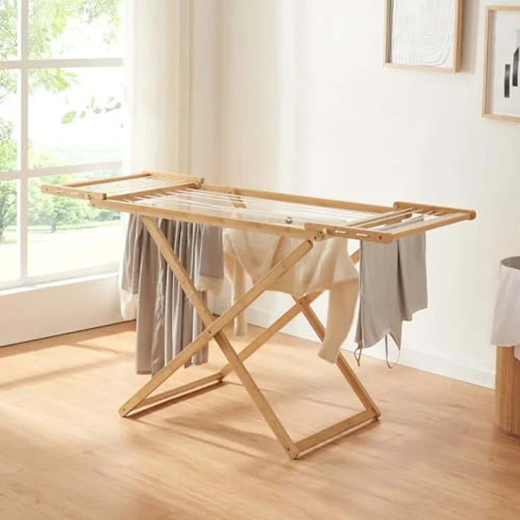 en.casa Wäscheständer, »Fakala« 154 x 59 x 82 cm Bambus, platzsparend zusammenklappbar, natur/weiß – Bild 2