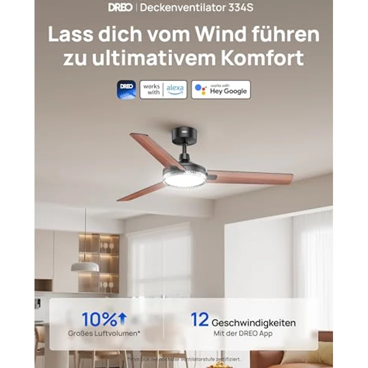 DREO Smarter Deckenventilator mit Licht, 132 cm, 12 Geschwindigkeiten, drei Modi, dimmbare LED, App- & Alexa-Steuerung, schwarz – Bild 2