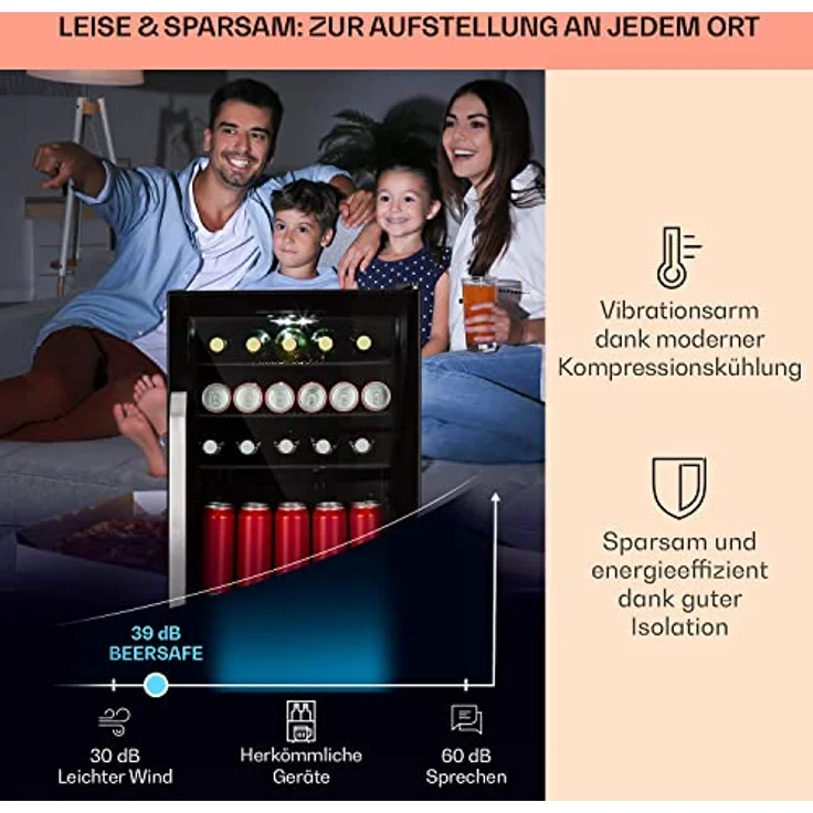 Klarstein Mini Kühlschrank mit Glastür, Getränkekühlschrank 98 Liter, Leise und Platzsparend, Gebürsteter Edelstahl – Bild 3