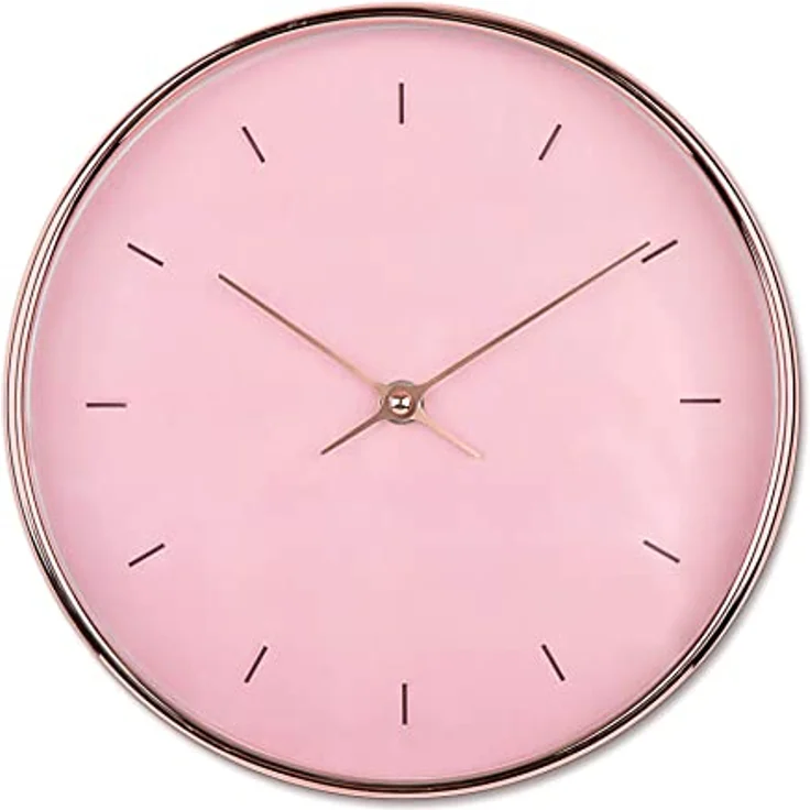 K&L Wall Art Rosa Gold Wanduhr ohne Tickgeräusche Rosegold Wanduhren modern Wohnzimmer Deko Ø 25cm für Mädchen lautloses Quarz Uhrwerk (Rosa Roségold Optik) – Bild 1