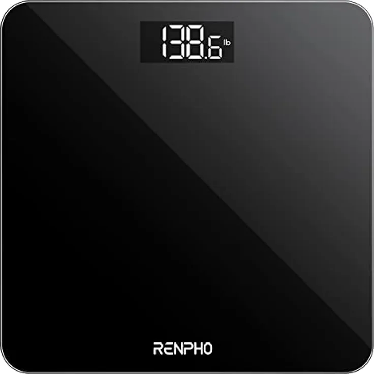 RENPHO Personenwaage, Körperwaage mit Hochpräzisions-Sensoren, Personen Digitalwaage mit Step-On-Technik, Gewichtswaage aus Sicherheitsglas, Schwarz