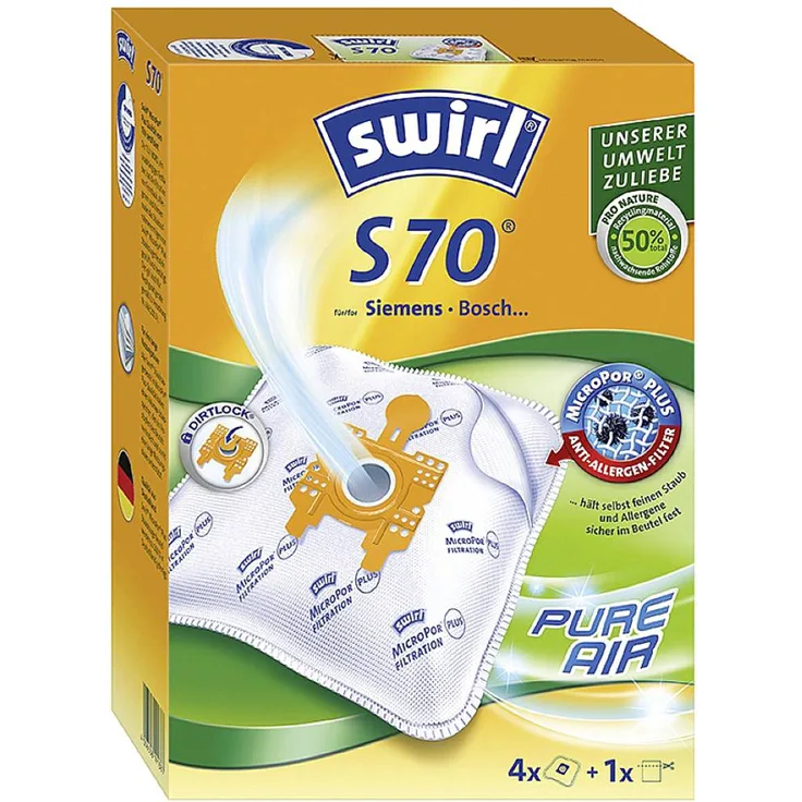 Swirl S70 AirSpace Staubsaugerbeutel 4St., MicroPor® Plus Anti-Allergen-Filter, ressourcenschonend aus 50% Recyclingmaterial