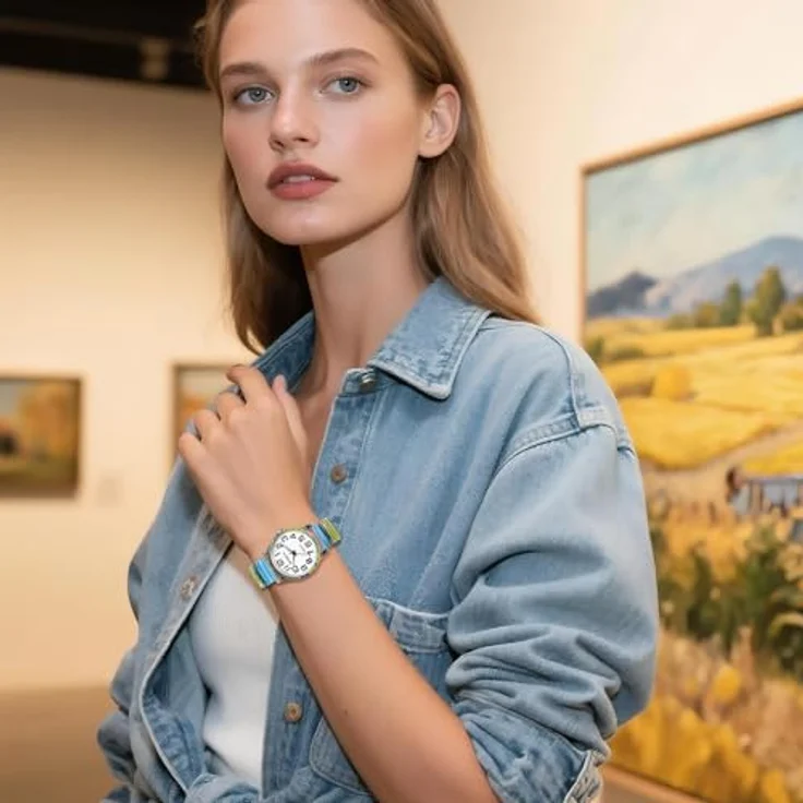 JewelryWe Damenuhr Boho Elastische Armbanduhr, Van Gogh Die Ernte Kunstmotiv, Edelstahl Stretcharmband, große Ziffern, Analog Quarz Uhr für Senioren – Bild 2