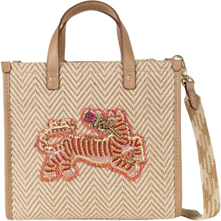 Oilily Zigzag Stripe Shopper Tasche, beige, 100% Bast, 22 cm x 10 cm x 21 cm