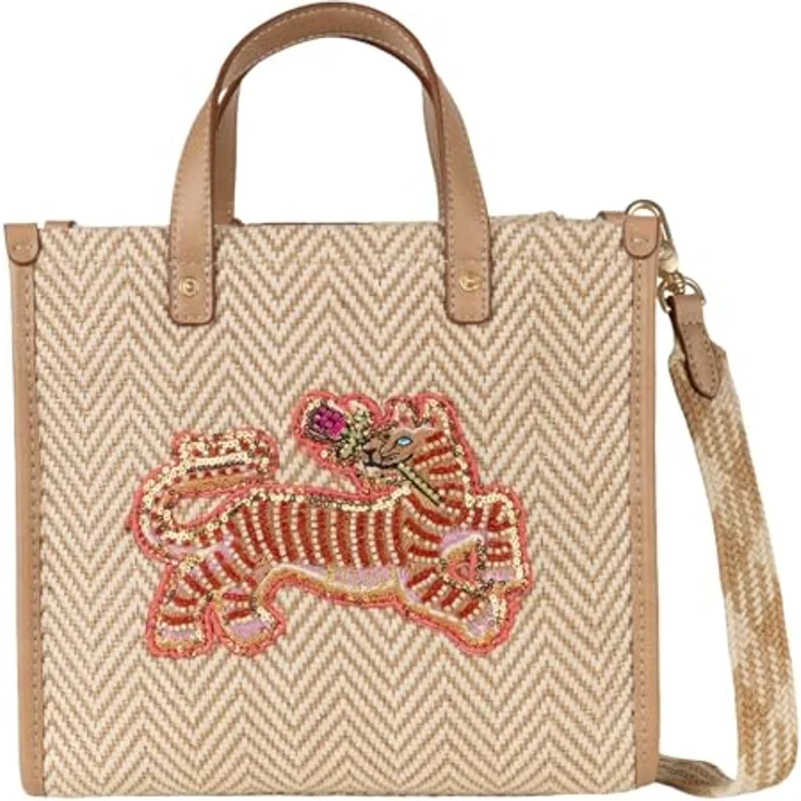 Oilily Zigzag Stripe Shopper Tasche, beige, 100% Bast, 22 cm x 10 cm x 21 cm – Bild 1