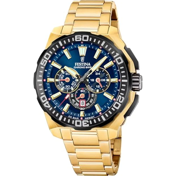 Festina F20727/1 Chrono Bike, Herrenuhr Analog aus Edelstahl 316L goldfarben, Quarzwerk, Chronograph, Datum, gehärtetes Mineralglas, wasserdicht 20 ATM – Bild 4