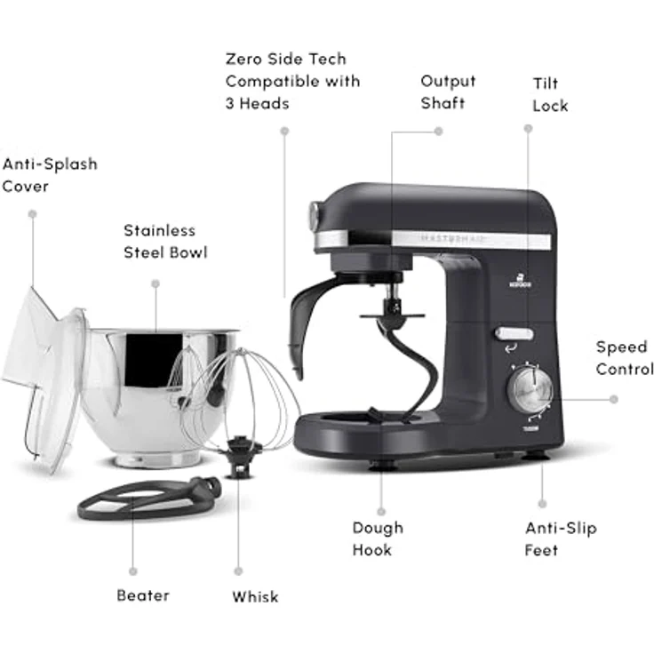 Karaca Mastermaid Chef Pro Double Armed Küche Koch 1500W Space Gray, Glänzend Cream, 1500W, 5 L Mixer, Food Processor, Geschwindigkeitseinstellung, Knethaken, Verquirlen, Kneten und Mischen – Bild 2