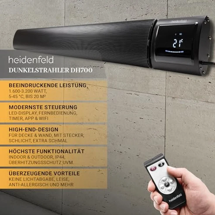 Heidenfeld Dunkelstrahler DH700 Infrarot Elektro Heizstrahler Infrarotstrahler, Infrarotheizung – Bild 2