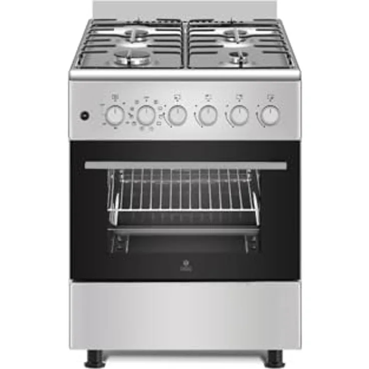 Gasline SHGE6060FGIX, Gas-Elektro Standherd mit 60 cm Gaskochfeld, Edelstahl, Umluft, Grill mit Drehspieß