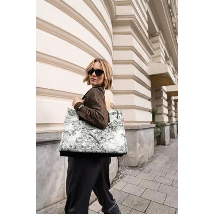 reisenthel daily shopper jacquard grey, Einkaufshilfe aus hochwertigem, wasserabweisendem Polyester, grau, 14 l Volumen, mit Druckknopfverschluss und Innensteckfach – Bild 9
