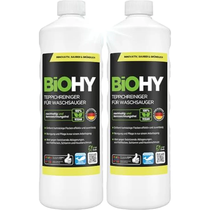 BiOHY Teppichreiniger für Waschsauger, 2 x 1 Liter, kraftvoll gegen Flecken und Schmutz, materialschonend & tierfreundlich, hergestellt in Deutschland – Bild 1