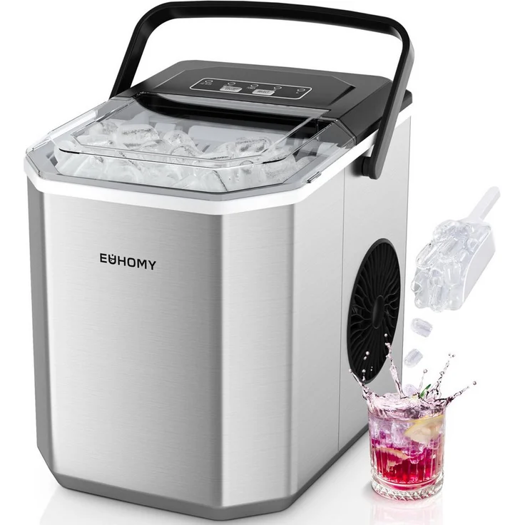 EUHOMY Eiswürfelmaschine 9 Würfel in 6 Minuten, Bullet-Eiswürfelbereiter, 2 Würfelgrößen, 12 kg Eis pro Tag, tragbar und selbstreinigend
