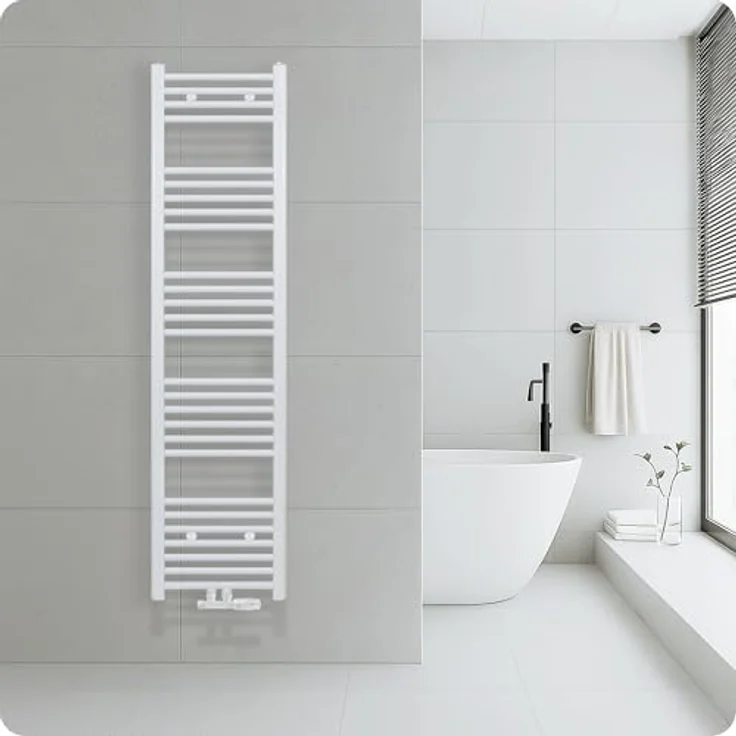 Belrad® Badheizkörper mit Mittelanschluss, moderner Handtuchheizkörper aus Qualitätsstahl, weiß pulverbeschichtet, wandmontagefähig & wasserbetrieben, robust und langlebig – Bild 1