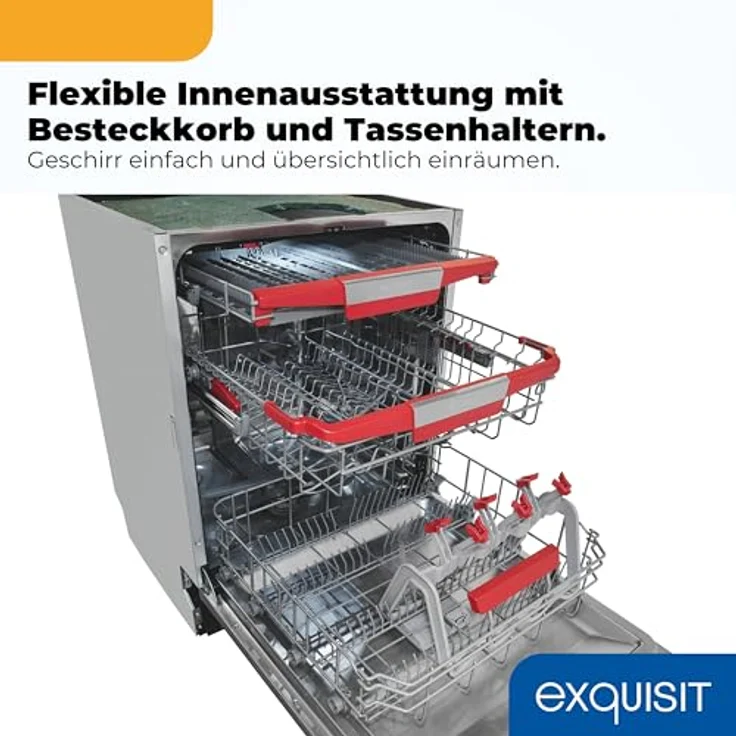 Exquisit EGSP9614-E-030A, vollintegrierbarer Geschirrspüler mit 14 Maßgedecken, 8 Programmen, Extra Hygiene, 42 dB, Energieklasse A, Inox – Bild 8