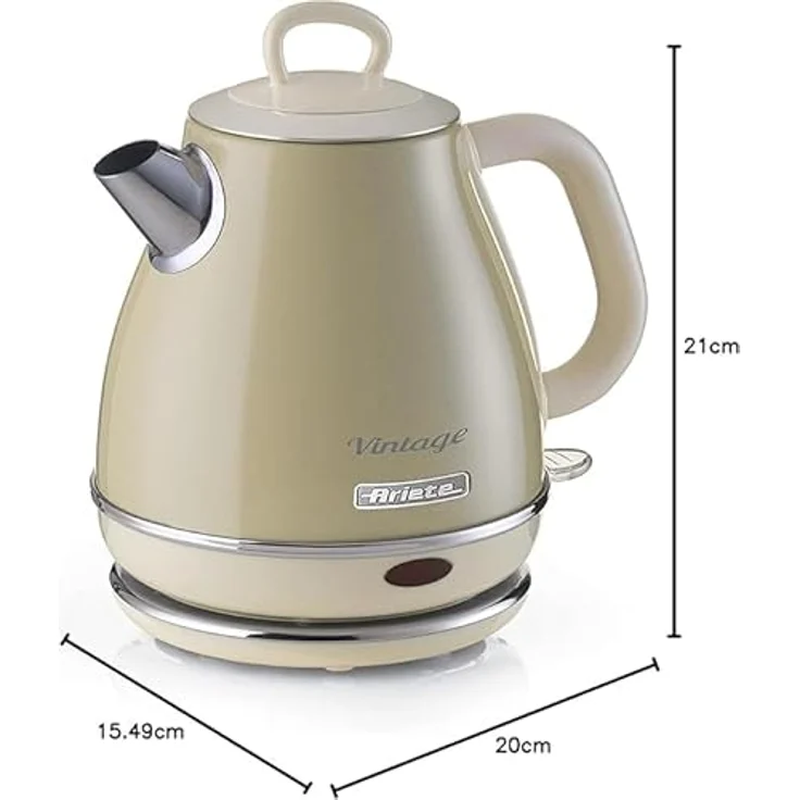 Ariete 2868 Vintage, elektrischer Design-Wasserkocher aus Edelstahl für Aufgussgetränke, Tee und Kräutertees, Abschaltautomatik, ergonomischer Griff, 1 Liter, 1600 W, Beige – Bild 6