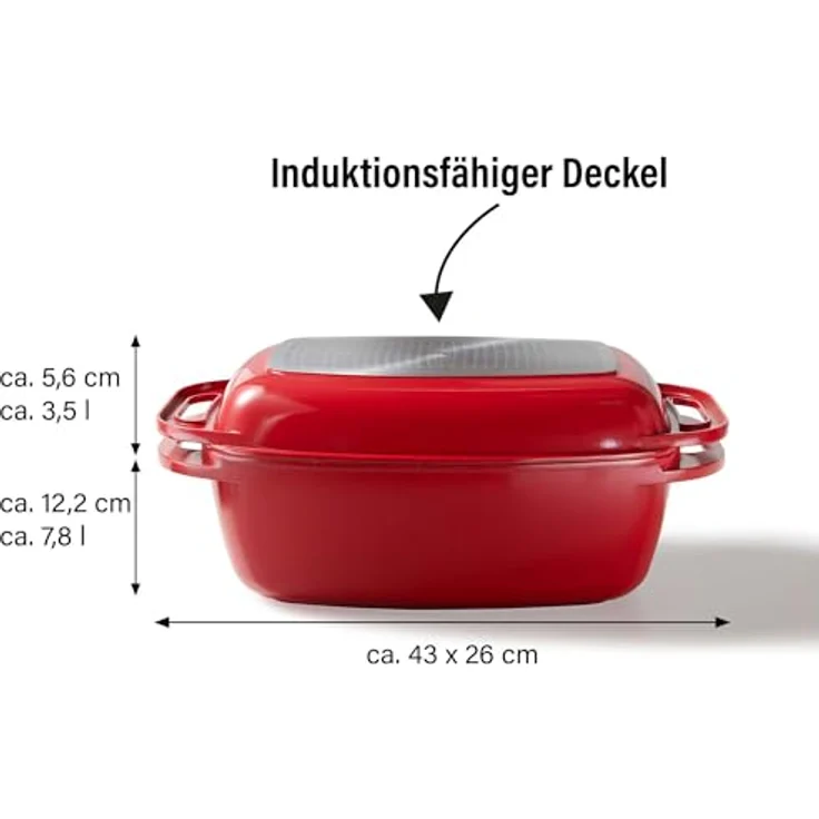 STONELINE Bräter, mit Aluguss-Deckel, induktionsgeeignet, Deckel als Auflaufform verwendbar (43x26, rot) – Bild 7