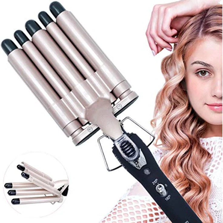Lockenstab 5 Fässer Welleneisen für haare 25mm Lockenwickler mit Wellenstyler Turmalin Keramik Digitale Temperaturanzeige Keramikbeschichtung Lockenstäbe für Lange/kurze Haare – Bild 1