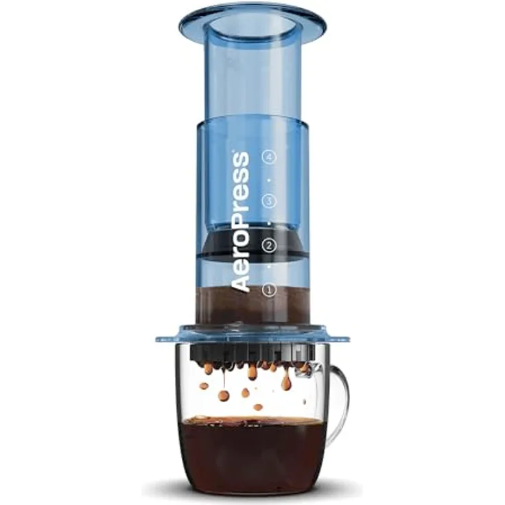 AeroPress Clear Blue Coffee Press - Transparentes Blau, 3 in 1 Brew Methode kombiniert French Press, Pourover, Espresso, vollmundiger Kaffee ohne Körnung oder Bitterkeit, 10.0 Unzen Kapazität, kleine tragbare Kaffeemaschine für Camping &