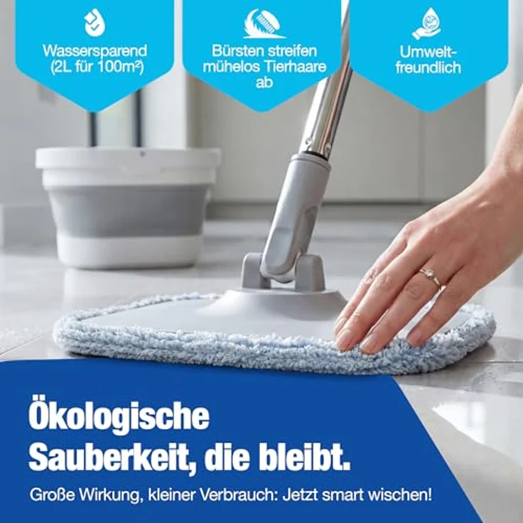 NTG Nutzfahrzeug Technik GmbH Wischmopp Set Roto-Mob mit Flex Eimer, 123 cm Teleskopstange & Mikrofaser-Pads, 2-Kammer-System für alle Bodenarten – Bild 5