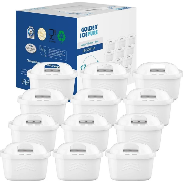 GOLDEN ICEPURE Wasserfilter Kartuschen für Brita Maxtra+ und Maxtra Pro, 12 Stück, Premium Mehrschicht-Filtertechnologie zur Kalkreduzierung und Verbesserung der Wasserqualität