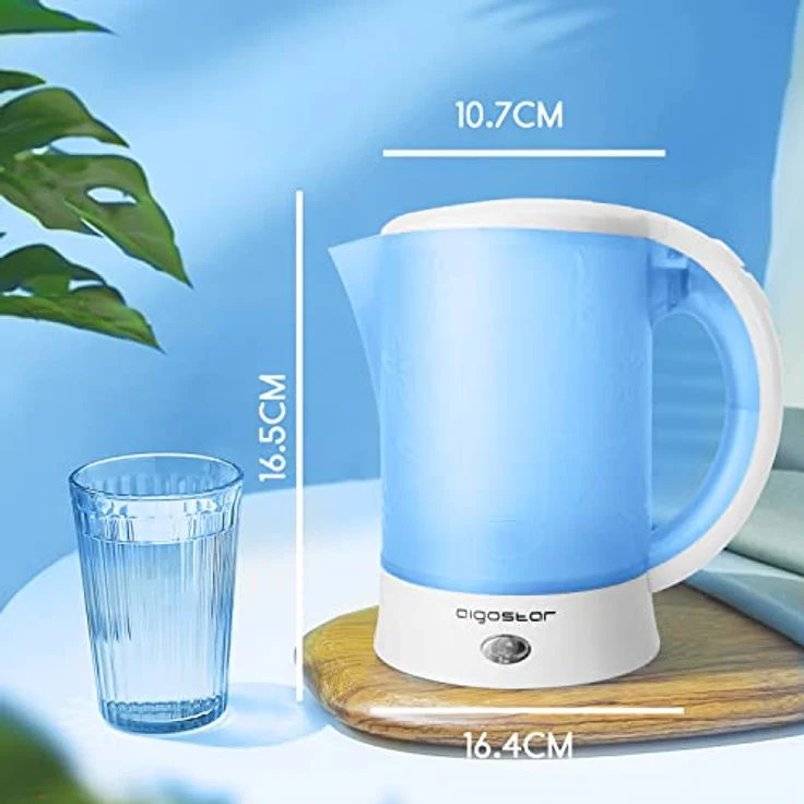 Aigostar Walking Drip 30JQK - Reisewasserkocher Integrated Design 650W, 0,6 Liter Mini Wassertopf, automatische Abschaltung mit Kochschutz, Inklusive 2 Tassen und 2 Löffel, blau. EINWEGVERPACKUNG. – Bild 3