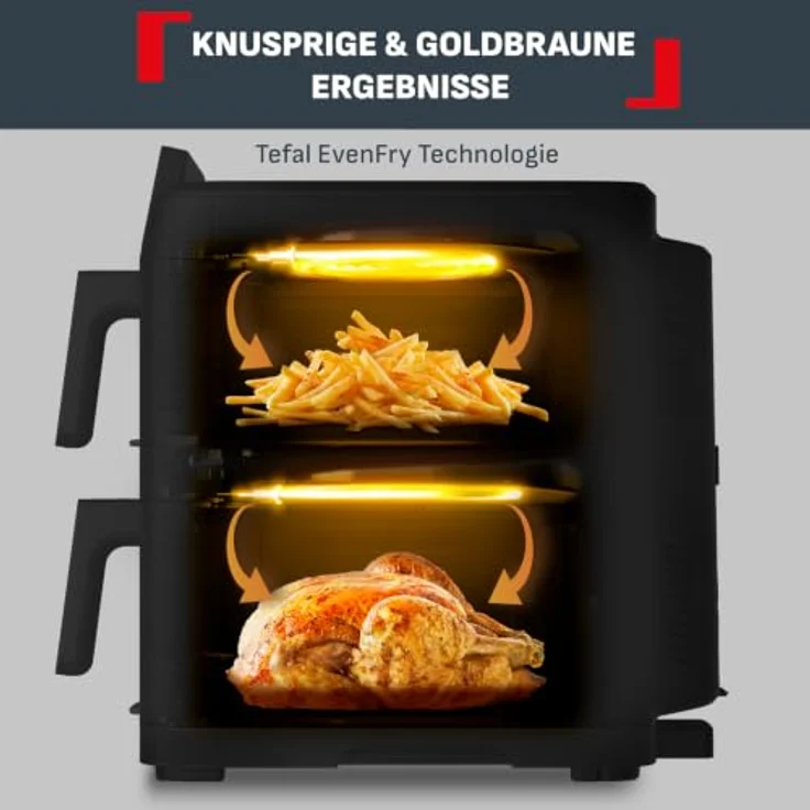 Tefal Easy Fry Crispy Stack, Doppelkammer-Heißluftfritteuse mit EvenFry-Technologie, 6 Programme, platzsparendes Design – Bild 5