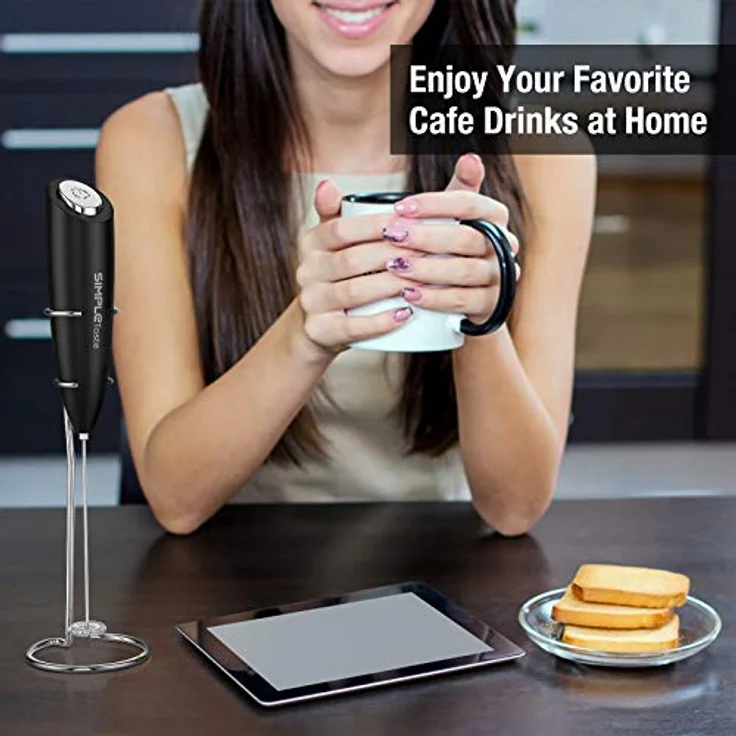 SIMPLETASTE Milchaufschäumer, Elektrisch Handheld Schaumbereiter aus Edelstahl, mit 2 AA-Batterien, schnelles Aufschäumen für Cappuccino, Latte und mehr – Bild 3