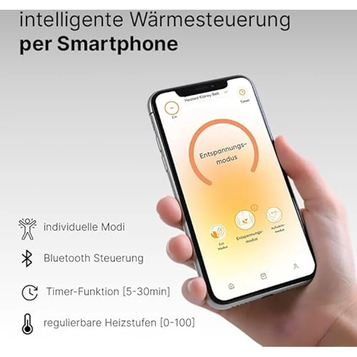 Vulpés HeatBelt Pro, intelligenter Wärmegürtel mit Smartphone Steuerung, Wärmeunterstützung für Rücken und Nieren, organisches Bambusmaterial, Steingrau, Größe S [70-90] – Bild 5