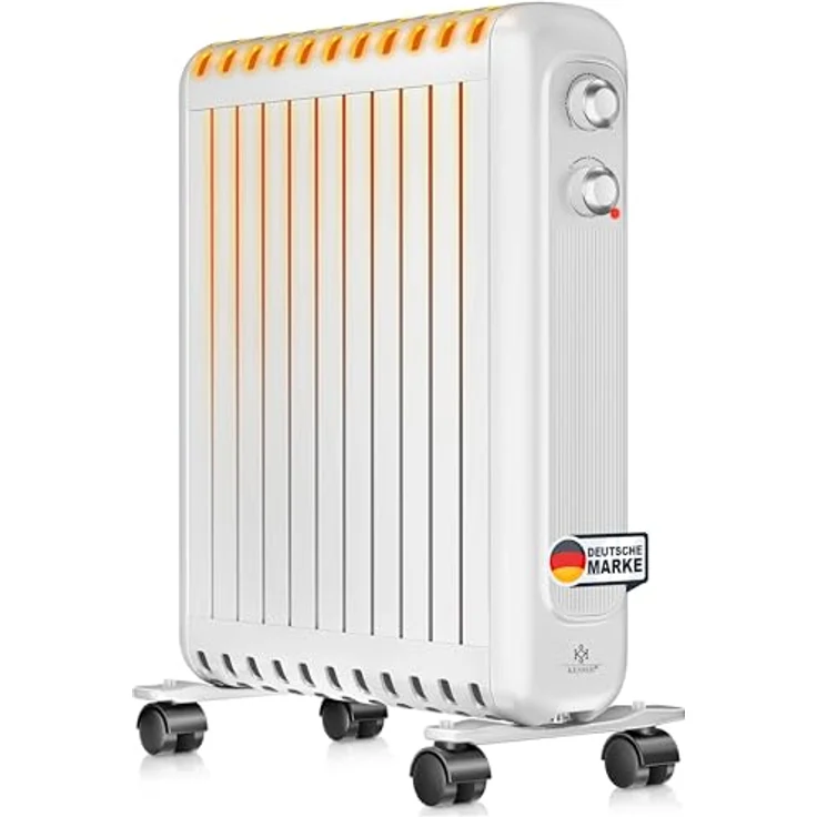 KESSER® Ölradiator 2500W, energiesparend mit Thermostat und 3 Heizstufen, ölgefüllt, Schutzgehäuse, 360° Rollen, elektrisch, Weiß – Bild 1