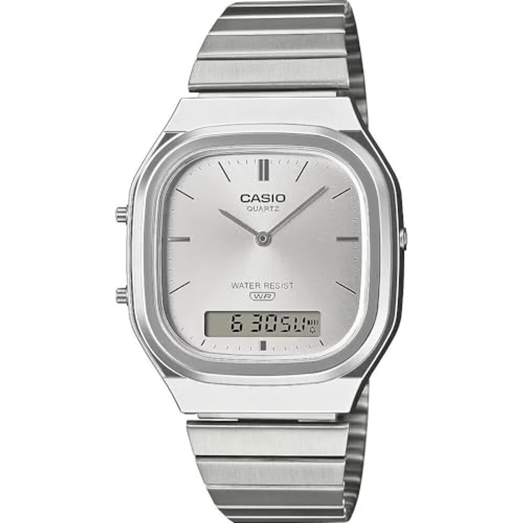 Casio AQ-240E-7AEF, Armbanduhr mit analoger Anzeige, Edelstahlarmband in Silber, Kalender und Weckerfunktion – Bild 1