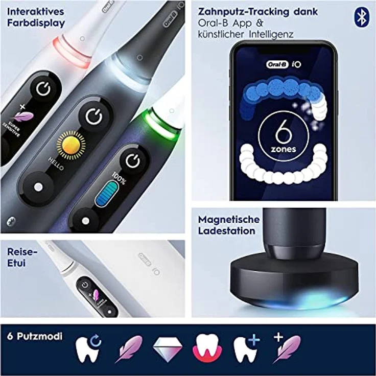 Oral-B iO Series 8 Plus Edition Elektrische Zahnbürste/Electric Toothbrush, PLUS 3 Aufsteckbürsten, Magnet-Etui, 6 Putzmodi, recycelbare Verpackung, Muttertagsgeschenk / Vatertagsgeschenk, white – Bild 5