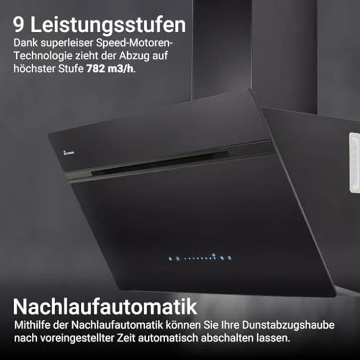 KKT KOLBE AURORA8005FB Dunstabzugshaube 80 cm, A+++ Energieeffizienz, 782 cbm/h, Umluft/Abluft, Schwarz Glas, Smart WiFi, SensorTouch, RGBW LED-Beleuchtung, Nachlaufautomatik – Bild 5