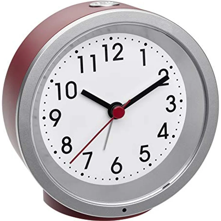 TFA Dostmann Wecker analog 60.1034.05, geräuscharmes Sweep-Uhrwerk, mit Hintergrundbeleuchtung, rot, (L) 103 x (B) 39 x (H) 99 mm – Bild 1